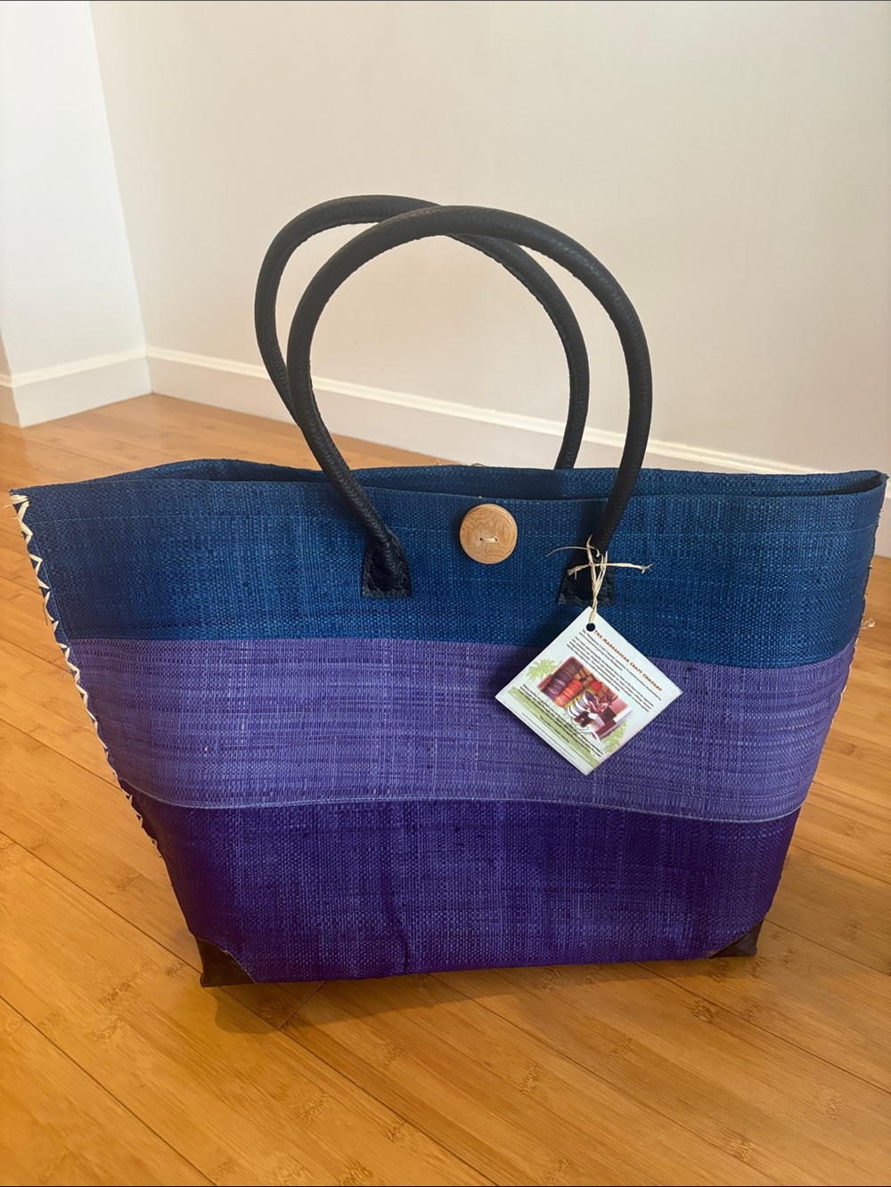 Large 3-tone Loomed Raffia Palm Fiber Tote